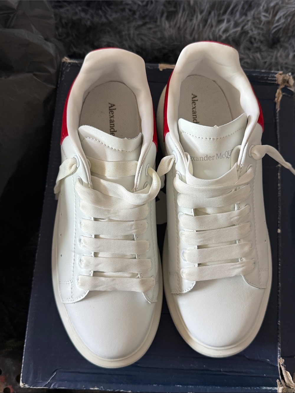 Alexander McQueen White Sneakers with Red Heel Tab
